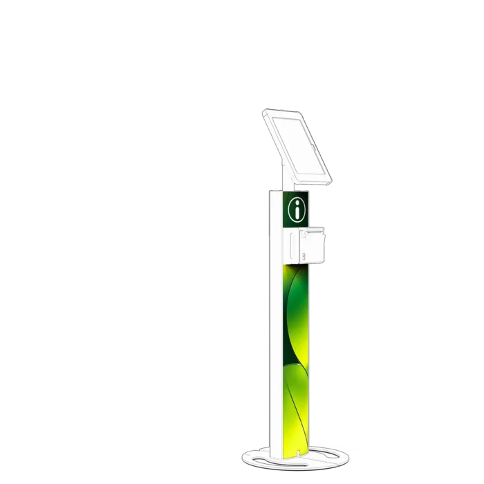 White Tablet Kiosk with Green Leaf Graphics | Sprocket