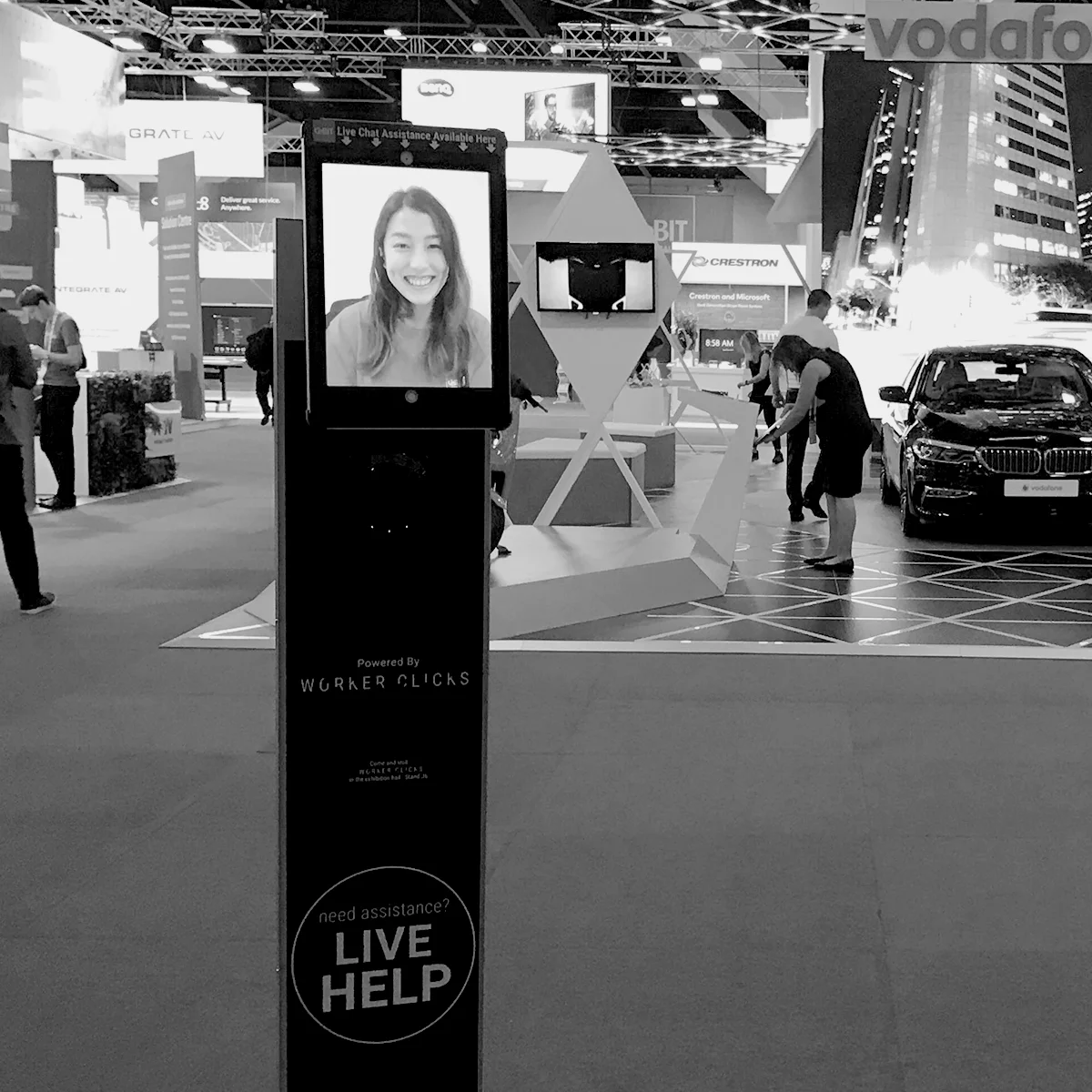 Worker Clicks Live Help-4 | Live Help Kiosk at a Trade Show