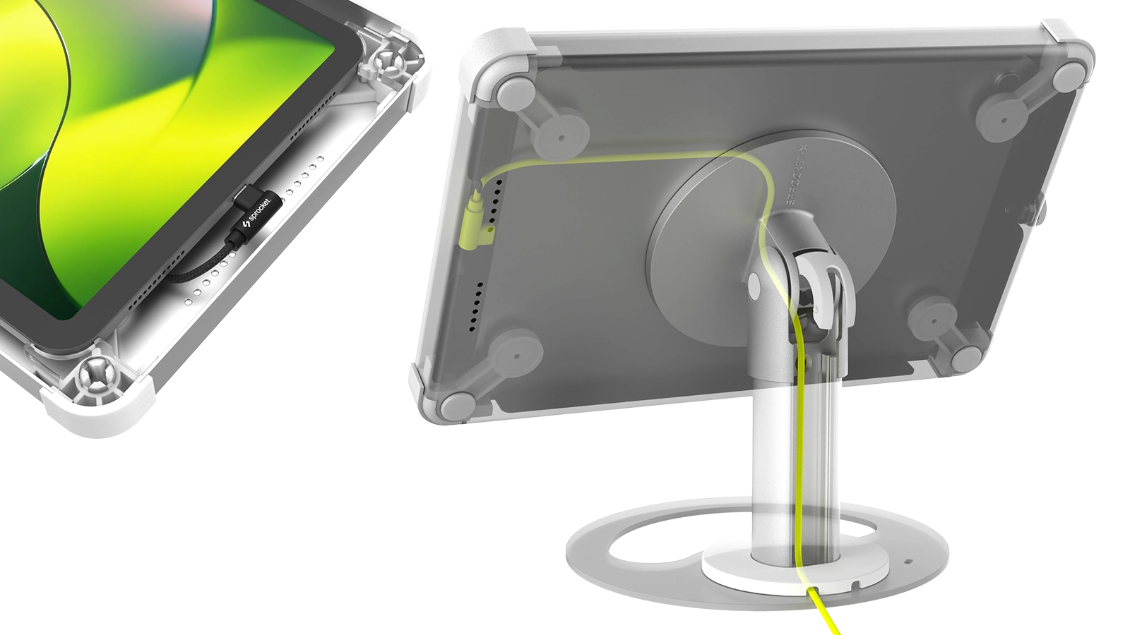 Sprocket X Series Desktop Stand with Concealed Cables and Internal Cable Management System for iPad, Galaxy Tab and Surface Tablets.