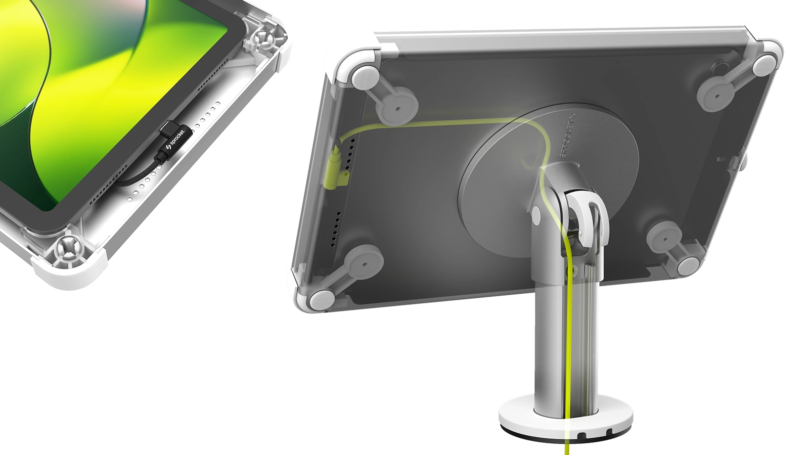 Securely Mounted Tablet with Charging Cable | Cable Desk Comp W - Sprocket
